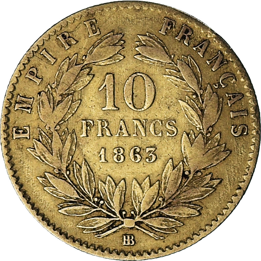 Coin, France, Napoleon III, 10 Francs, 1863, Strasbourg, VF(30-35), Gold