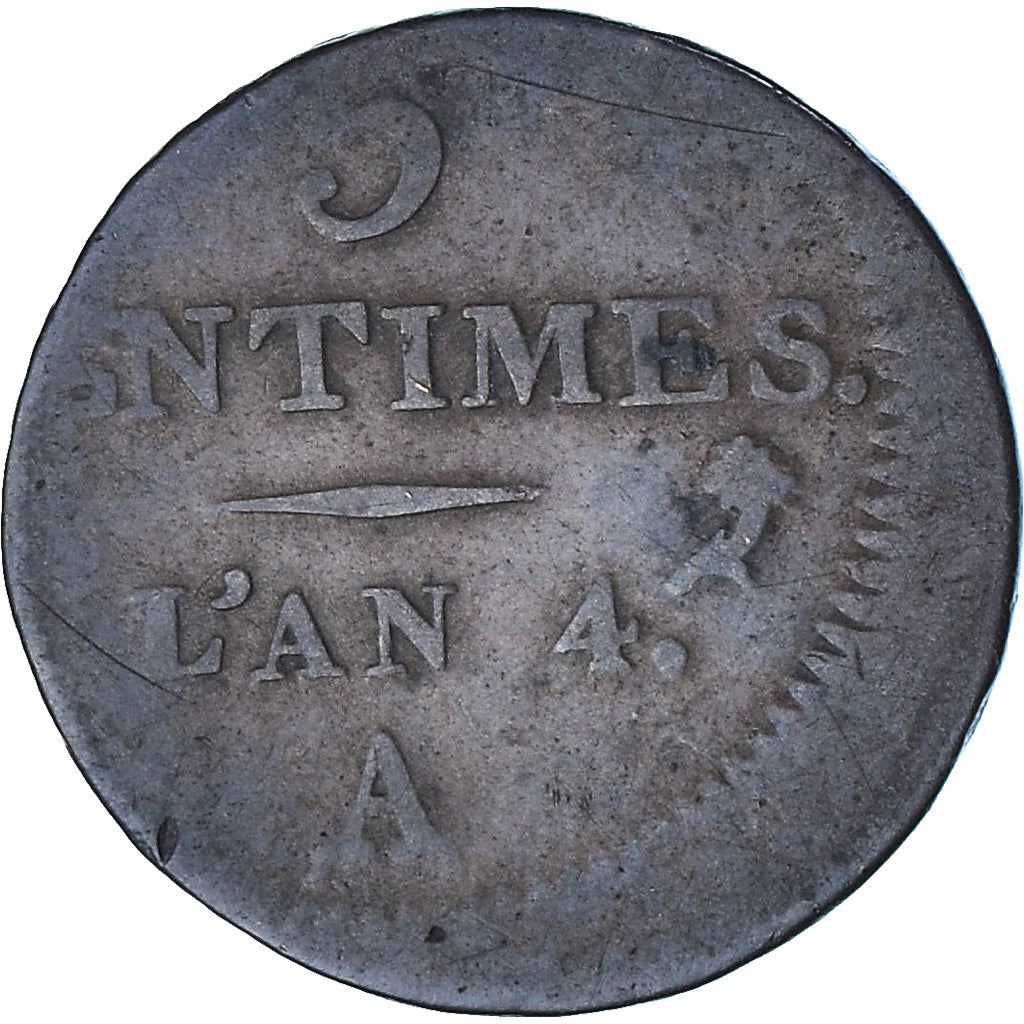 Coin, France, Dupré, 5 Centimes, AN 4, Paris, Frappe décentrée, VF(30-35)