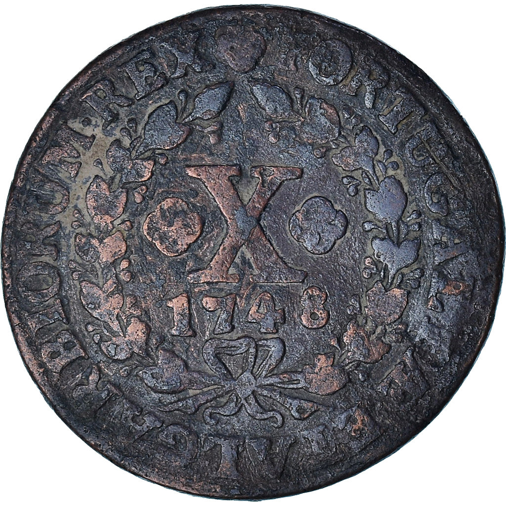 Munten, Portugal, Jo, 10 Reis, X; 1/2 Vinten, 1748, FR+, Koper, KM:227