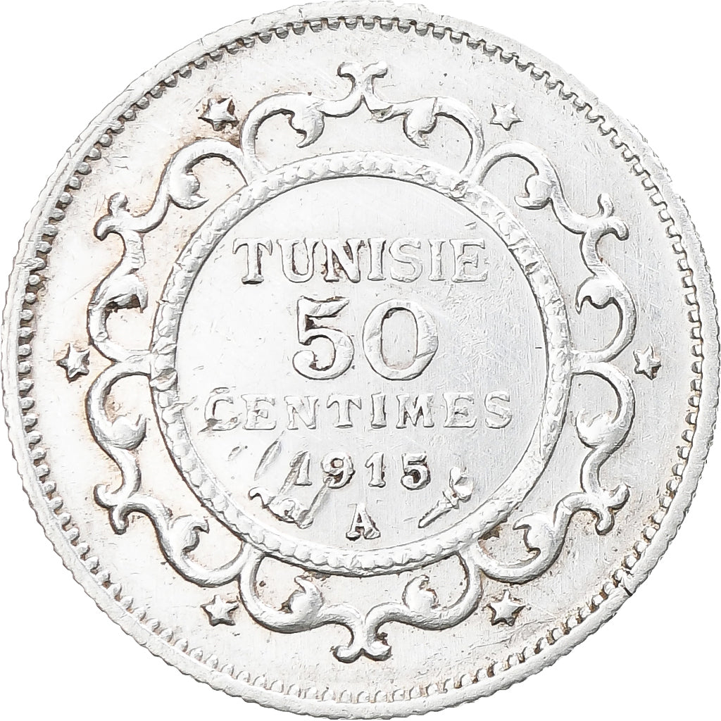 Coin, Tunisia, Muhammad al-Nasir Bey, 50 Centimes, 1915/AH1334, Paris