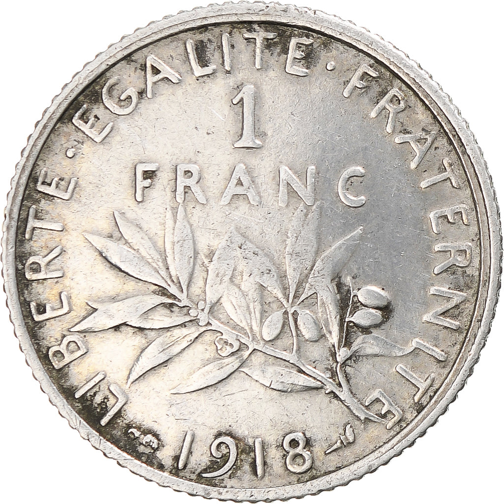 Munten, Frankrijk, Semeuse, Franc, 1918, Paris, ZF, Zilver, KM:844.1