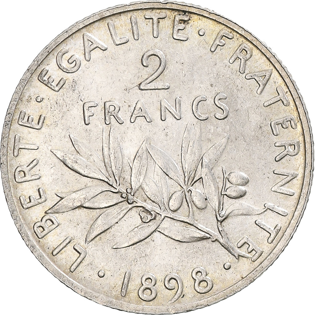 Moneda, Francia, Semeuse, 2 Francs, 1898, Paris, MBC+, Plata, KM:845.1