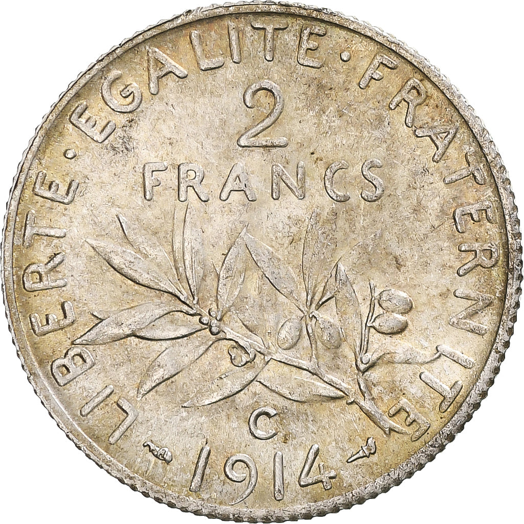 Moneta, Francja, Semeuse, 2 Francs, 1914, Castelsarrasin, AU(50-53), Srebro