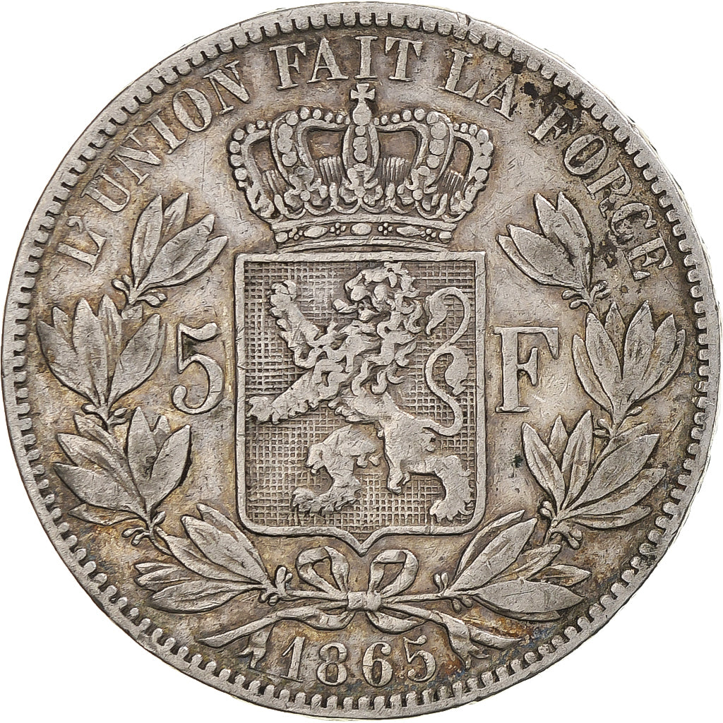 Coin, Belgium, Leopold I, 5 Francs, 5 Frank, 1865, Brussels, EF(40-45), Silver