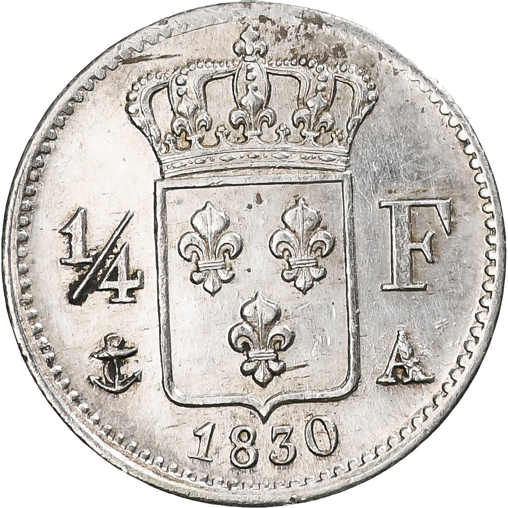 Frankreich, Charles X, 1/4 Franc, 1830, Paris, SS+, Silber, KM:722.1
