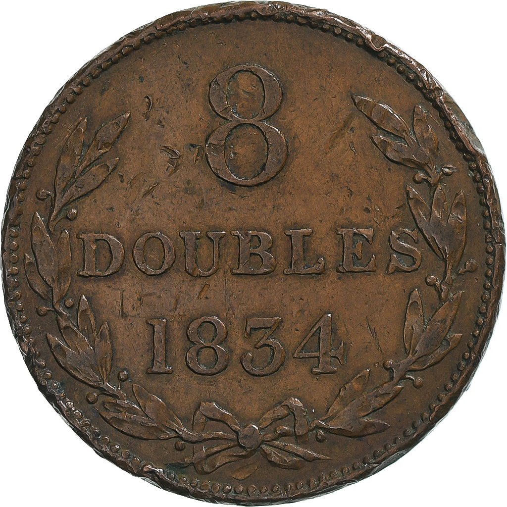 Guernsey, 8 Doubles, 1834, EF(40-45), Copper, KM:3