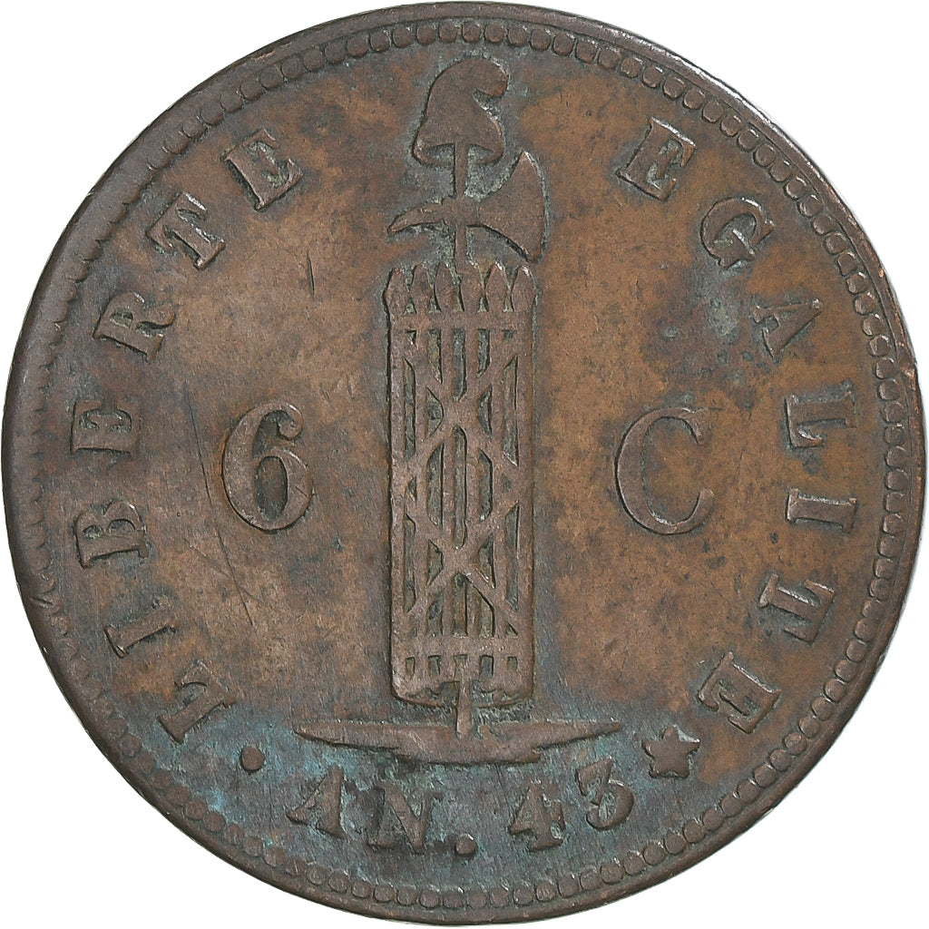 Haiti, 6 Centimes, 1846/AN 43, EF(40-45), Copper, KM:28
