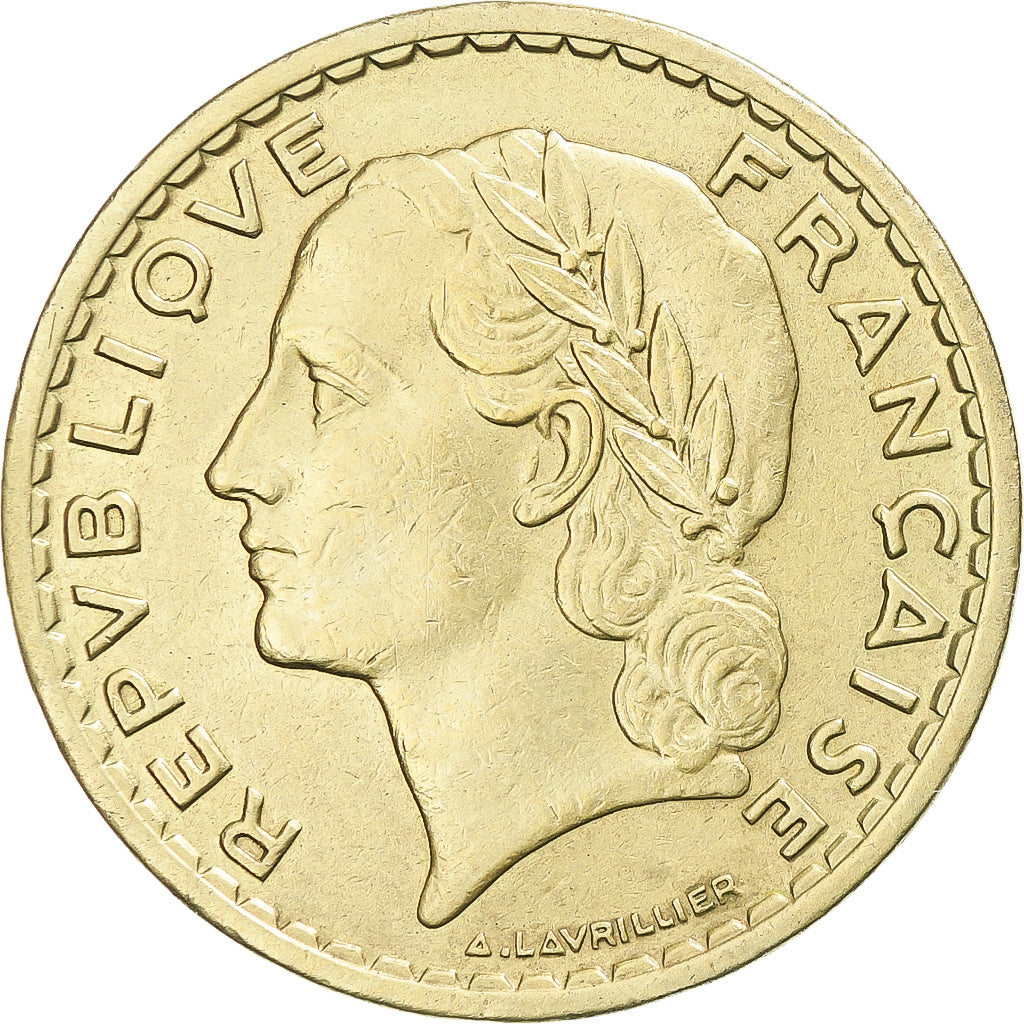 Francja, Lavrillier, 5 Francs, 1940, Paris, AU(55-58), Aluminium-Brąz