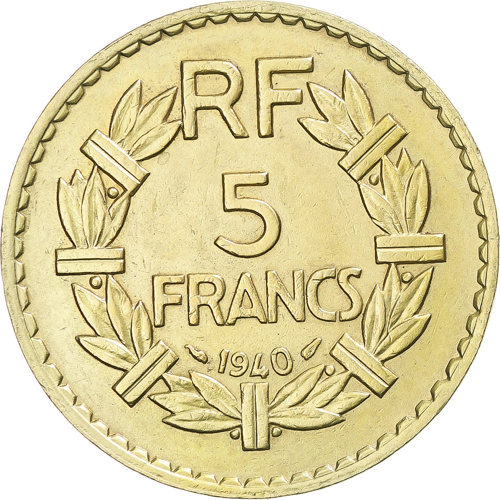 Francja, Lavrillier, 5 Francs, 1940, Paris, AU(55-58), Aluminium-Brąz