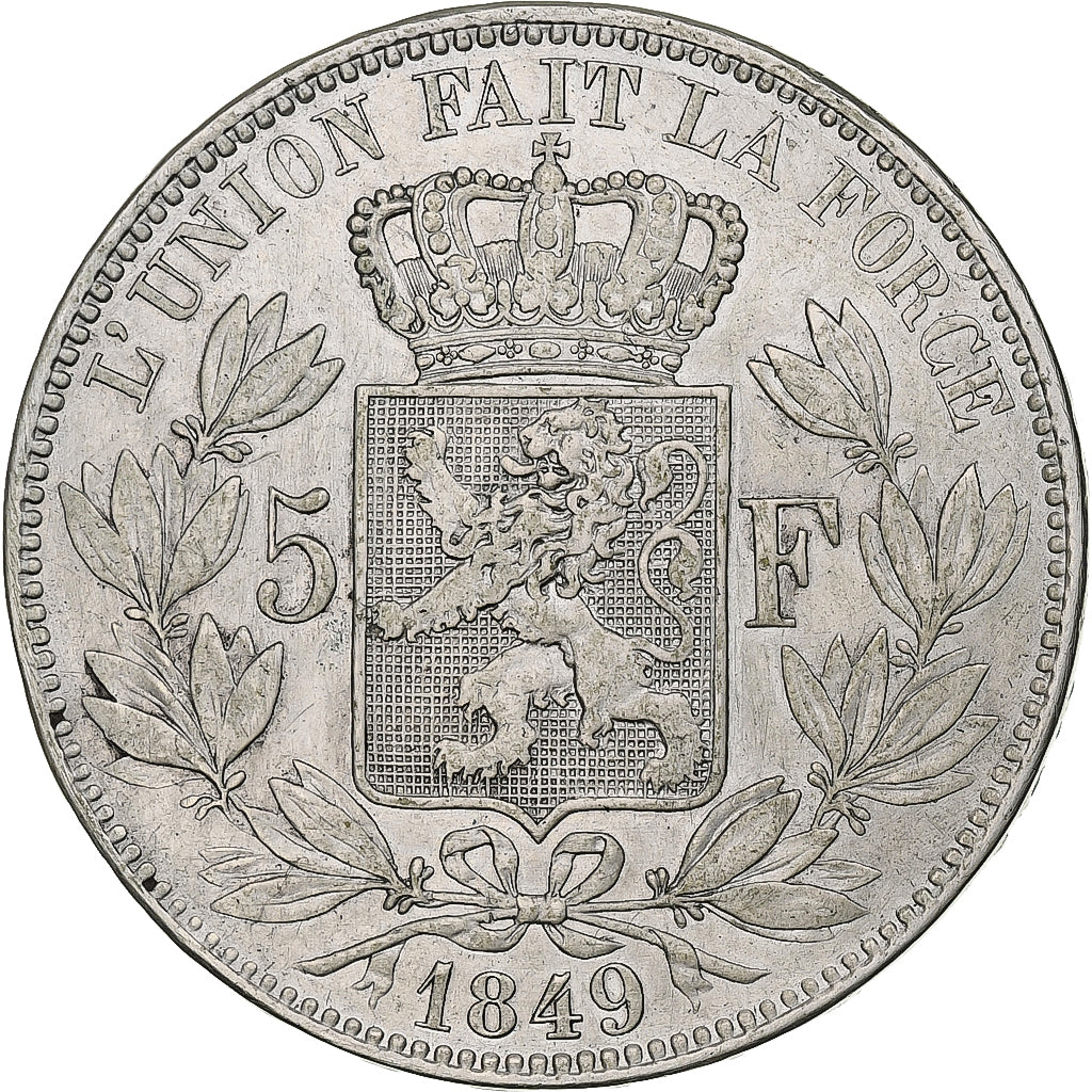 Bélgica, Leopold I, 5 Francs, 5 Frank, 1849, Prata, VF(30-35), KM:17