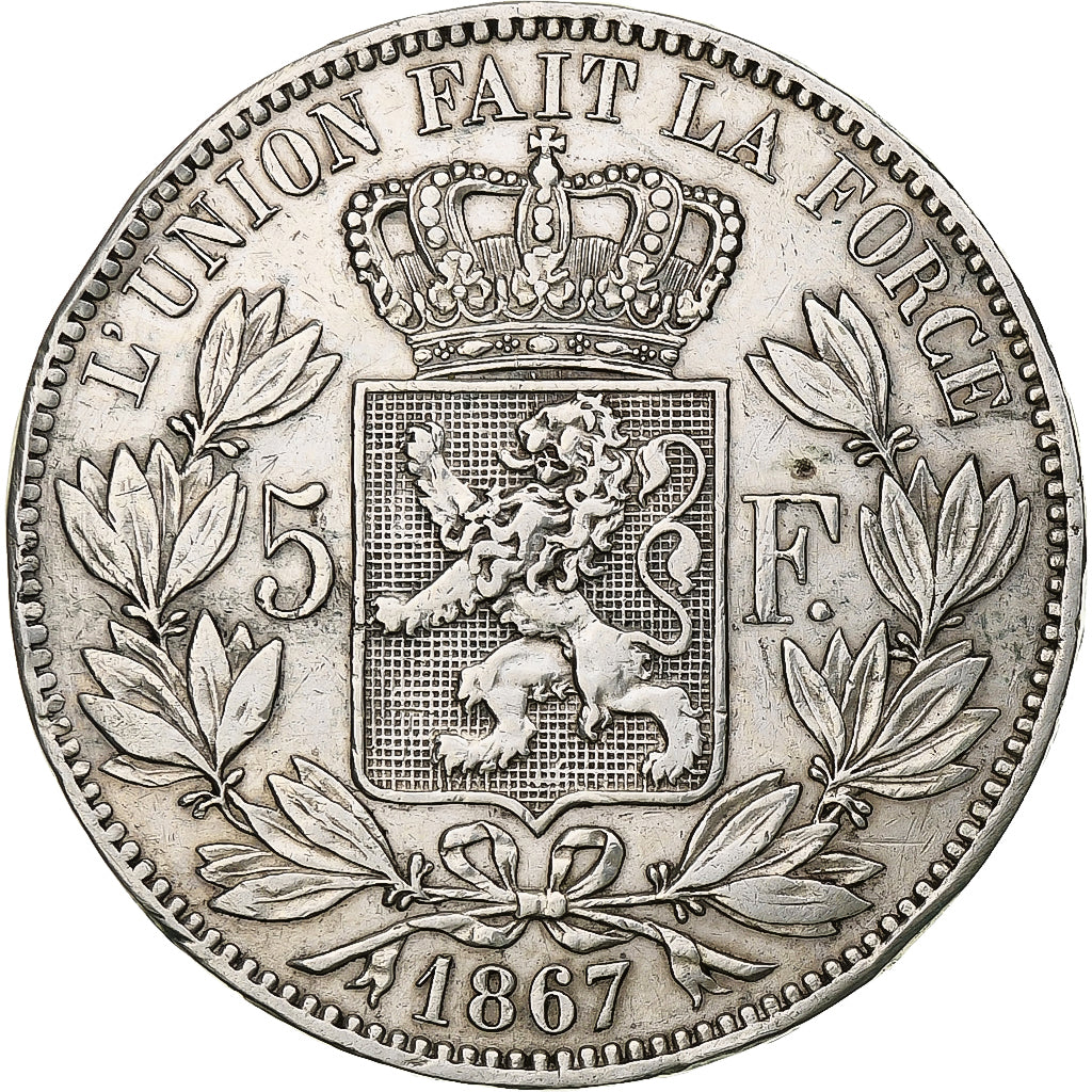 Belgium, Leopold II, 5 Francs, 5 Frank, 1867, Silver, EF(40-45), KM:24