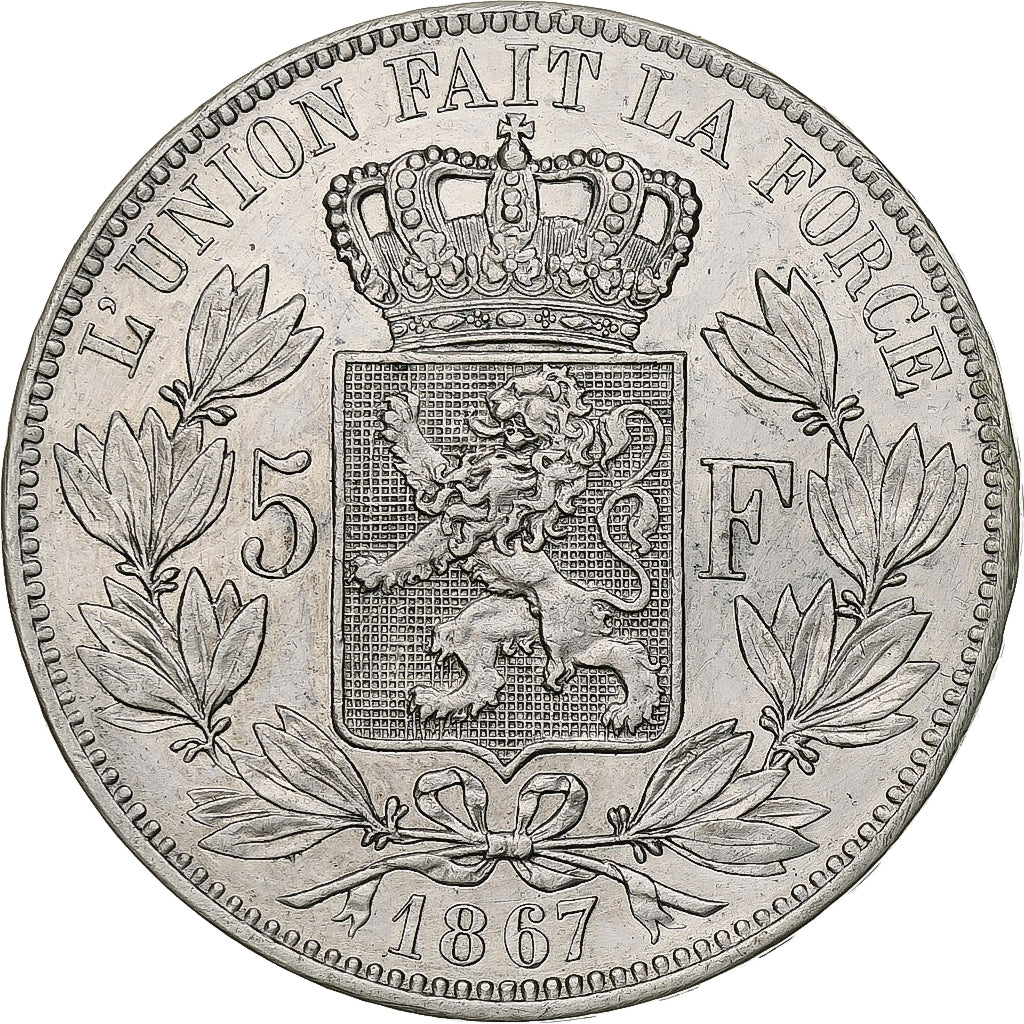 Belgium, Leopold II, 5 Francs, 5 Frank, 1867, Silver, EF(40-45), KM:24