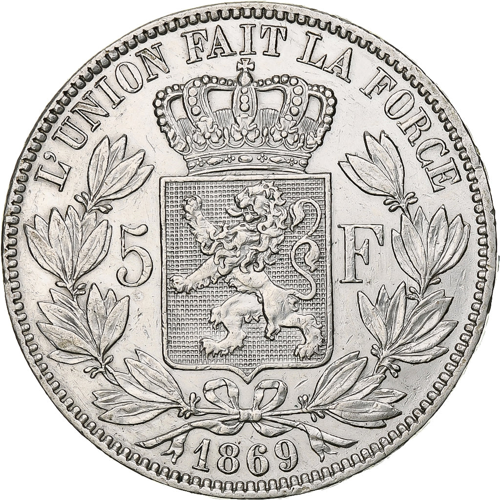 Belgium, Leopold II, 5 Francs, 5 Frank, 1869, Silver, EF(40-45), KM:24