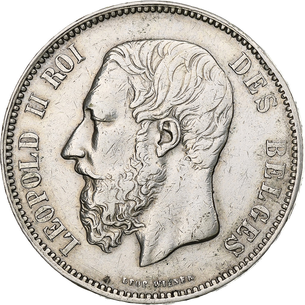 Belgia, Leopold II, 5 Francs, 5 Frank, 1874, Srebro, EF(40-45), KM:24