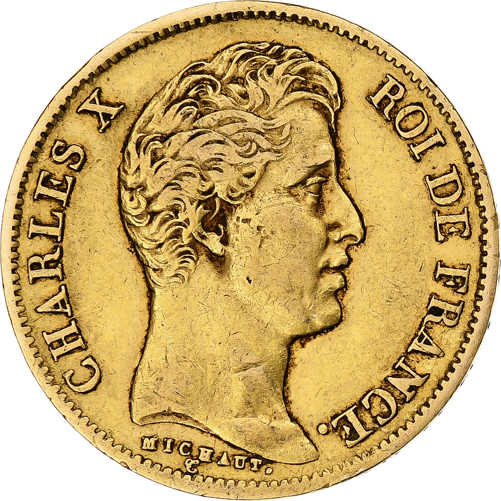 Francia, 40 Francs, Charles X, 1830, Paris, Oro, MB+, Gadoury:1105, KM:721.1