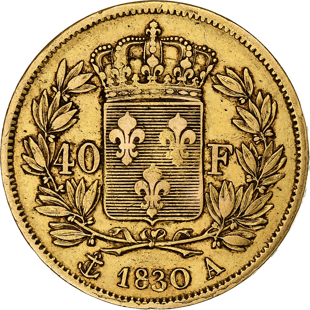 Francia, 40 Francs, Charles X, 1830, Paris, Oro, MB+, Gadoury:1105, KM:721.1