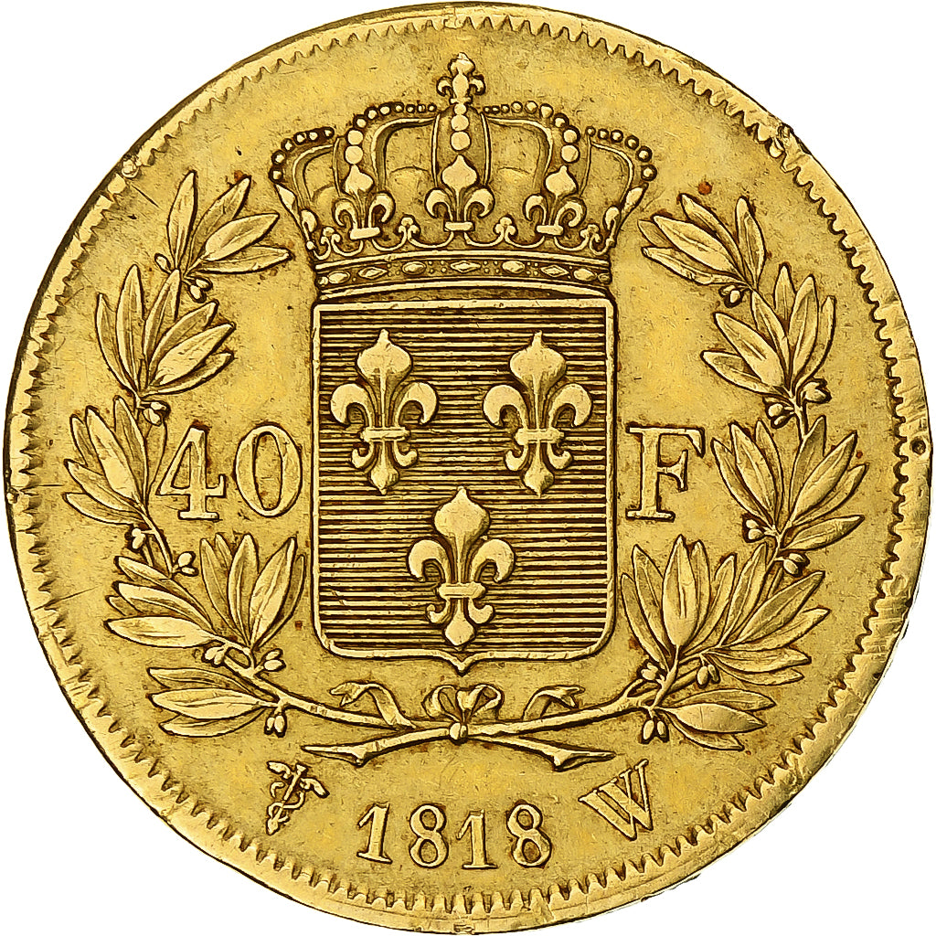 Francja, 40 Francs, Louis XVIII, 1818, Lille, Złoto, VF(30-35), Gadoury:1092
