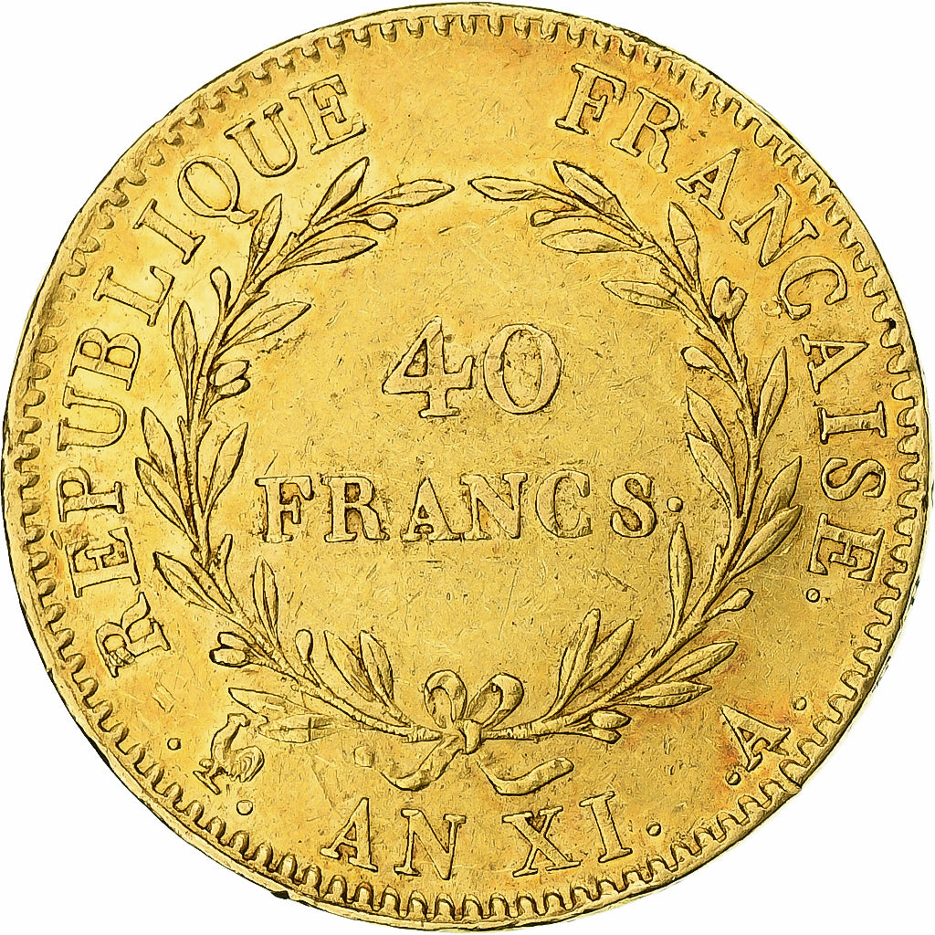 Francia, Bonaparte Ier Consul, 40 Francs, An XI, Paris, Oro, BB+, Gadoury:1080