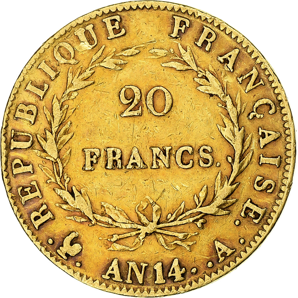 France, 20 Francs, Napoléon I, AN 14, Paris, Gold, VF(30-35), Gadoury:1023