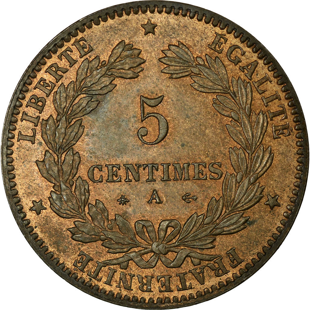 Münze, Frankreich, Cérès, 5 Centimes, 1876, Paris, VZ+, Bronze, Gadoury:157a