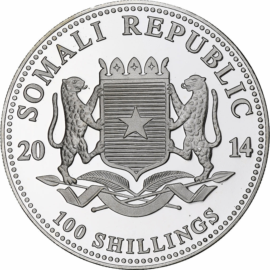 Somalia, 100 Shillings, Elephant, 2014, Proof, Silver, MS(65-70)