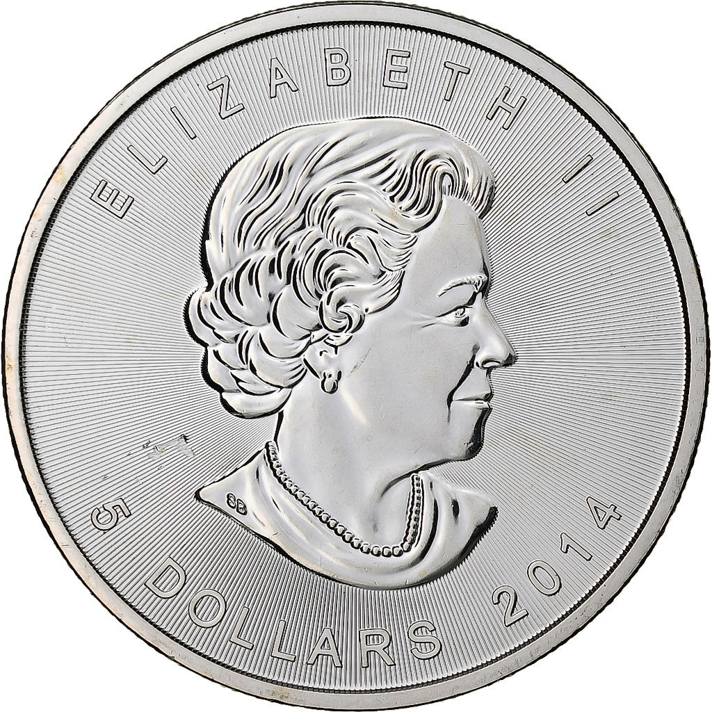 Canadá, Elizabeth II, 5 Dollars, 2014, Royal Canadian Mint, 1 Oz, Plata, FDC