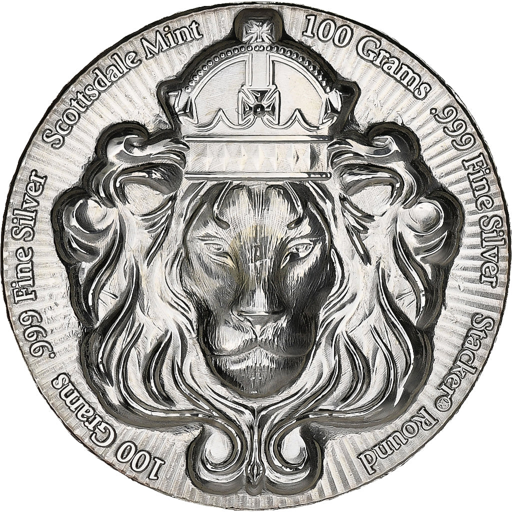 Great Britain, 3.215 Troy Oz, Silver Lion, Scottsdale, Silver, MS(65-70)