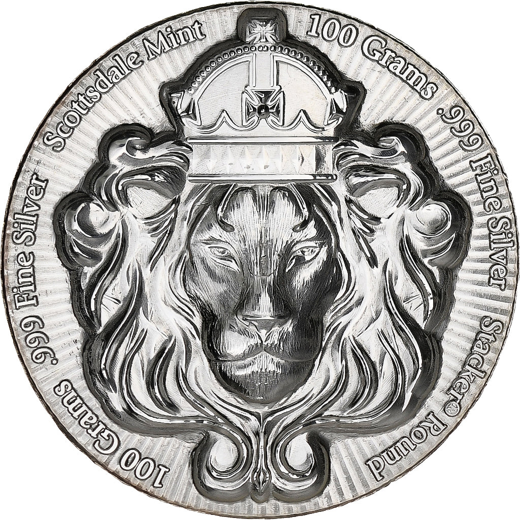 Great Britain, 3.215 Troy Oz, Silver Lion, Scottsdale, Silver, MS(65-70)