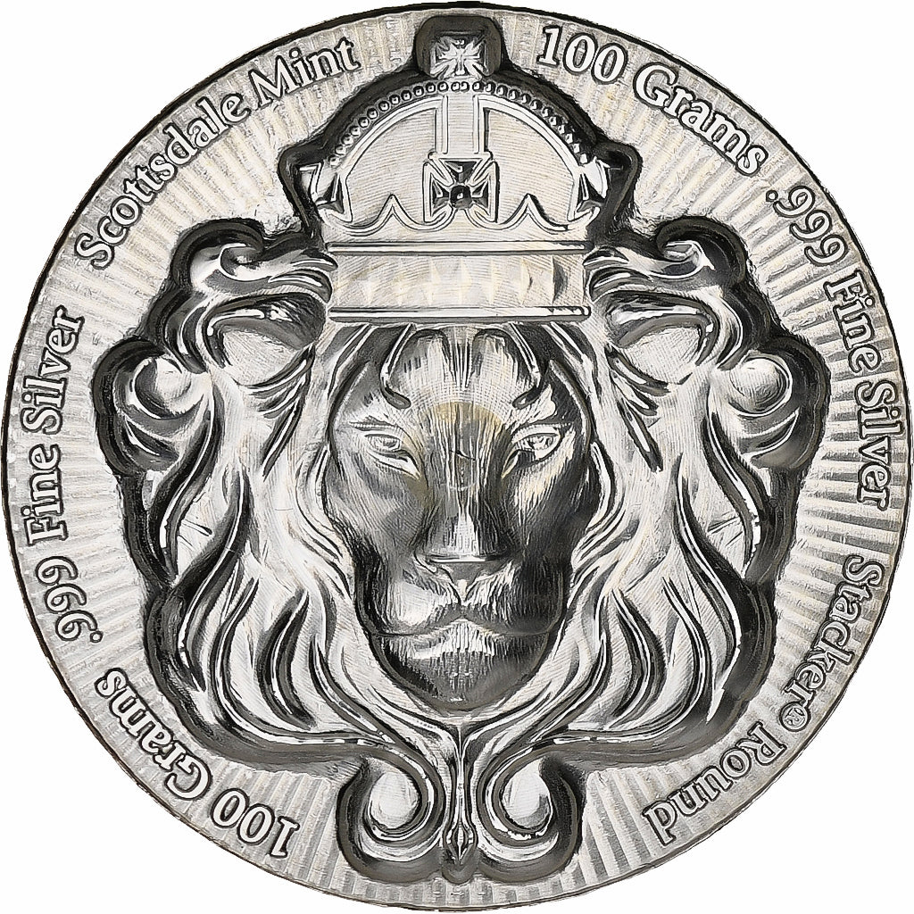 Great Britain, 3.215 Troy Oz, Silver Lion, Scottsdale, Silver, MS(65-70)