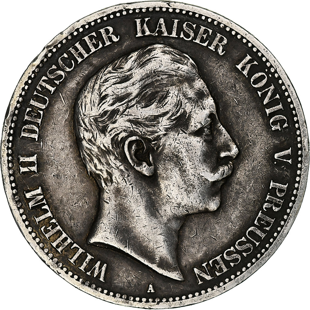 German States, PRUSSIA, Wilhelm II, 5 Mark, 1907, Berlin, Silver, VF(30-35)