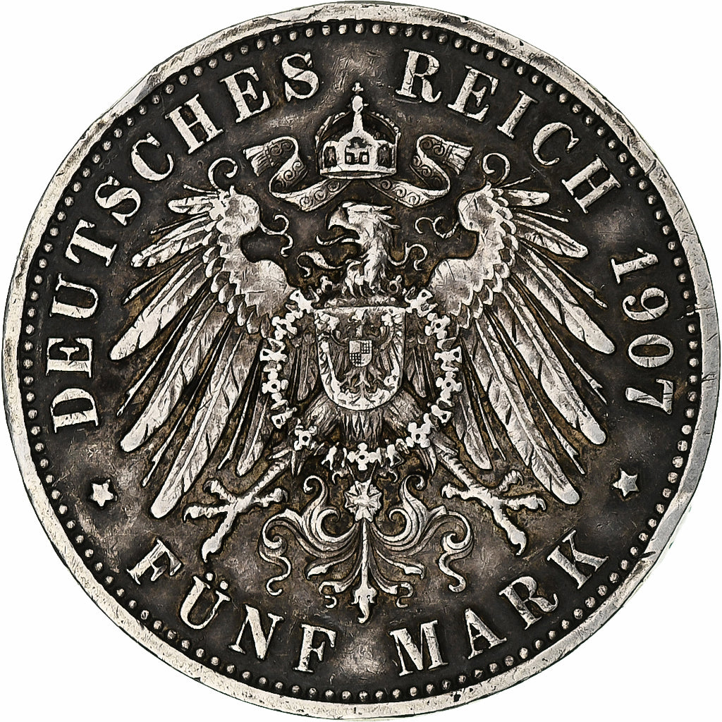 German States, PRUSSIA, Wilhelm II, 5 Mark, 1907, Berlin, Silver, VF(30-35)