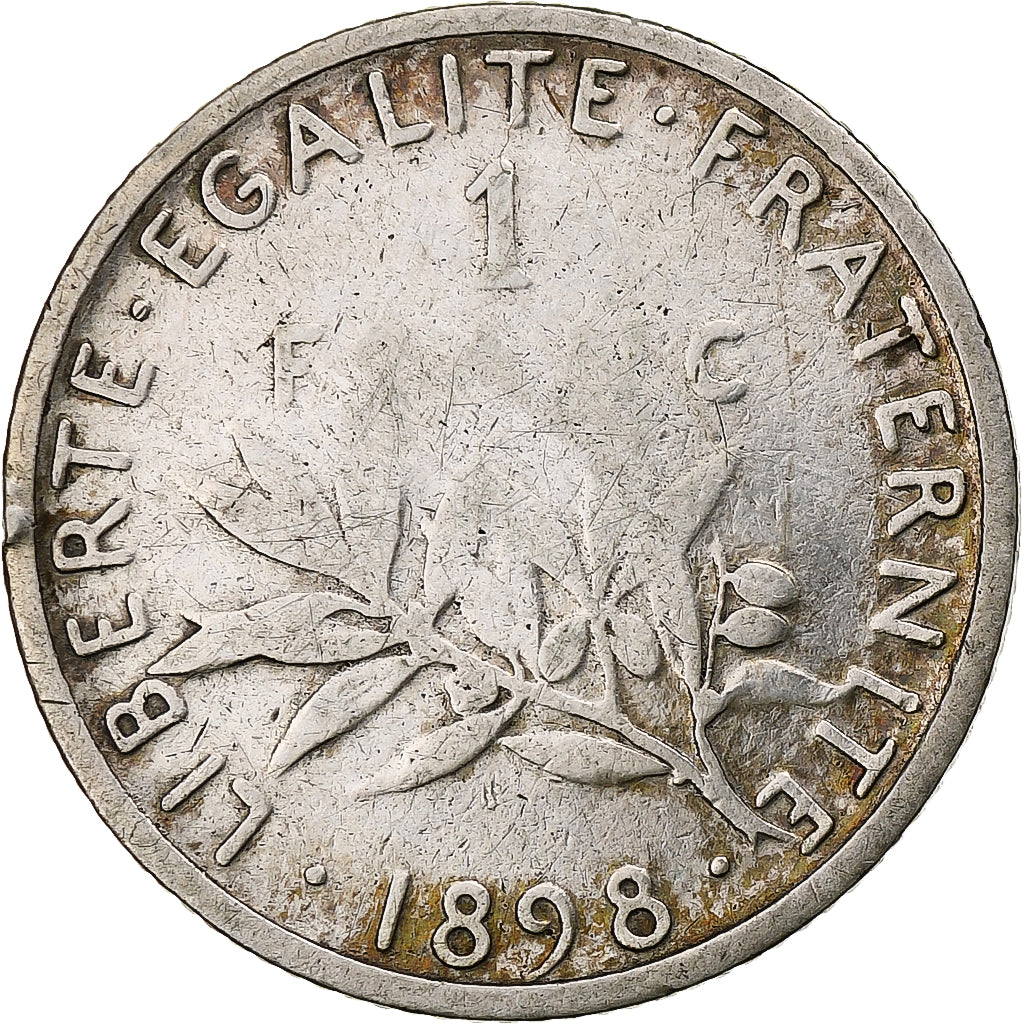 França, Franc, Semeuse, 1898, Paris, Prata, VF(20-25), Gadoury:467, KM:844.1
