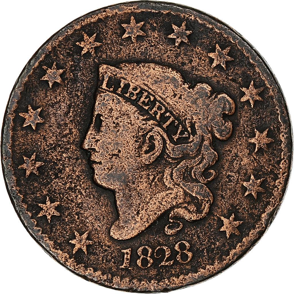 United States, Cent, Coronet Cent, 1828, U.S. Mint, Copper, VF(20-25), KM:45