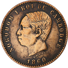 Cambodia, Norodom I, 10 Centimes, 1860, Bronze, EF(40-45), Lecompte:22