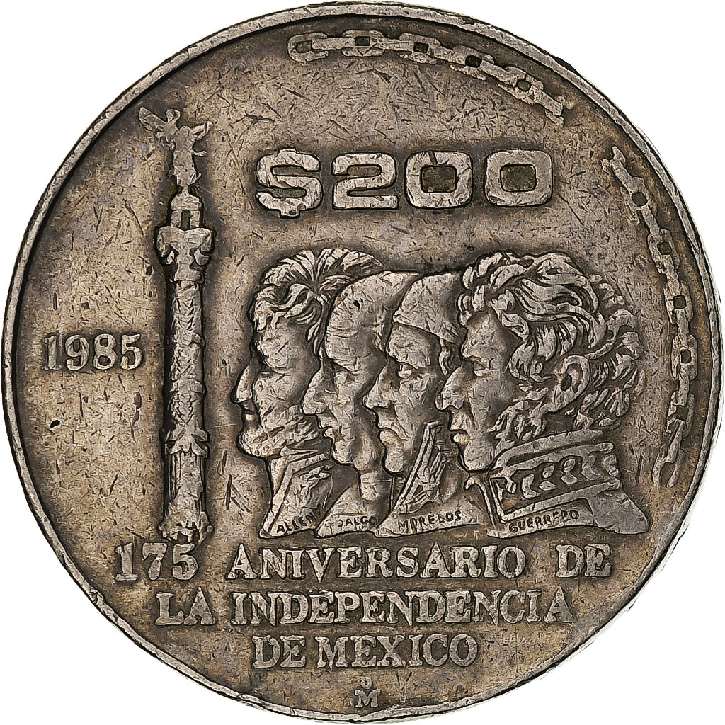 Mexico, 200 Pesos, 1985, Mexico City, Copper-nickel, EF(40-45), KM:509