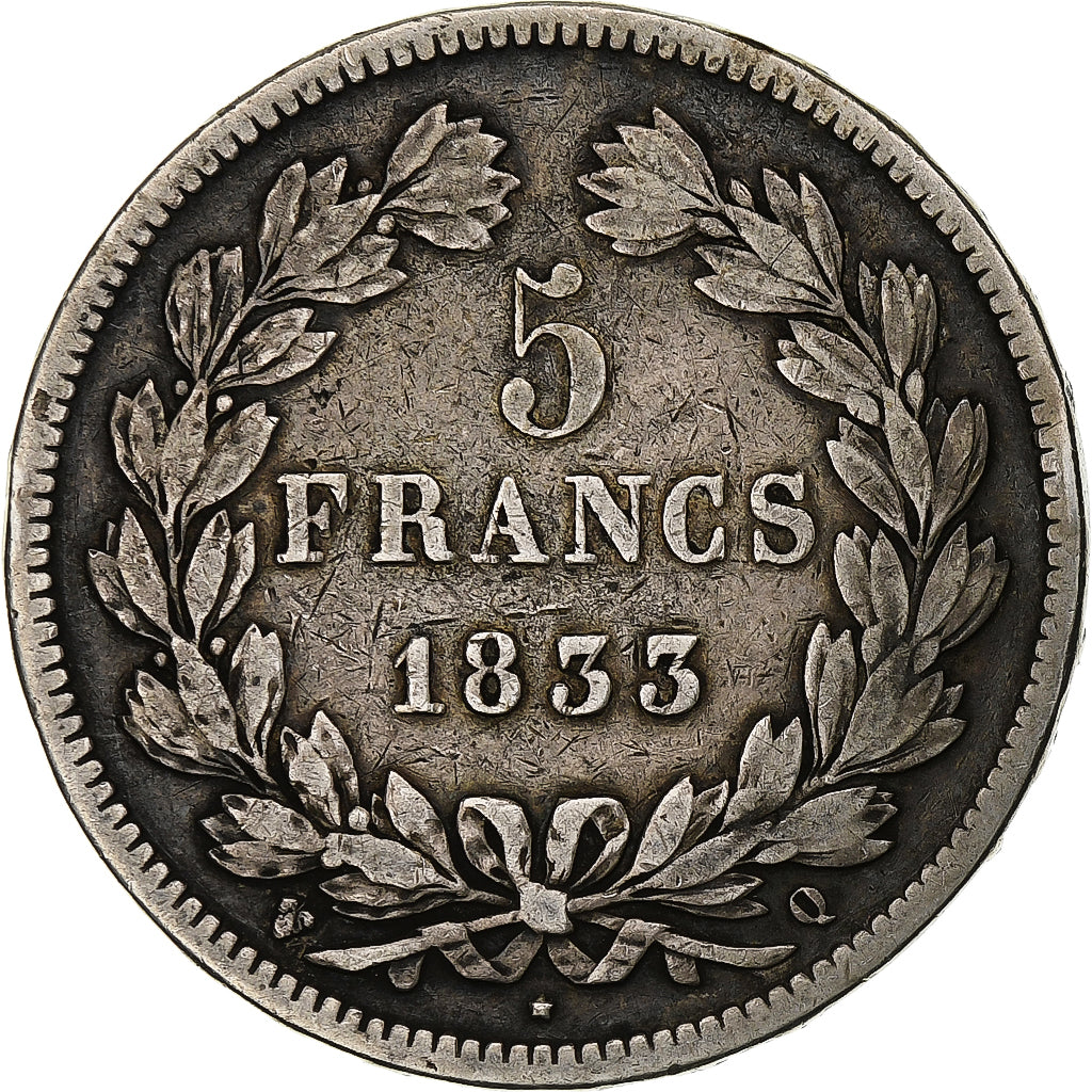 Francia, 5 Francs, Louis-Philippe, 1833, Perpignan, Argento, MB, Gadoury:678