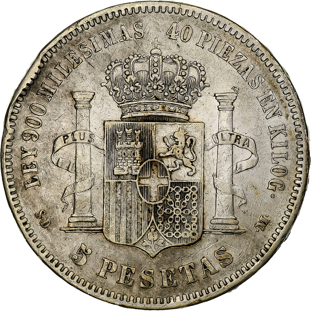 Hiszpania, Amadeao I, 5 Pesetas, 1871, Madrid, Srebro, VF(30-35), KM:666