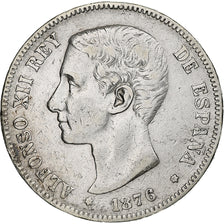 Hiszpania, Alfonso XII, 5 Pesetas, 1876, Madrid, Srebro, VF(30-35), KM:671