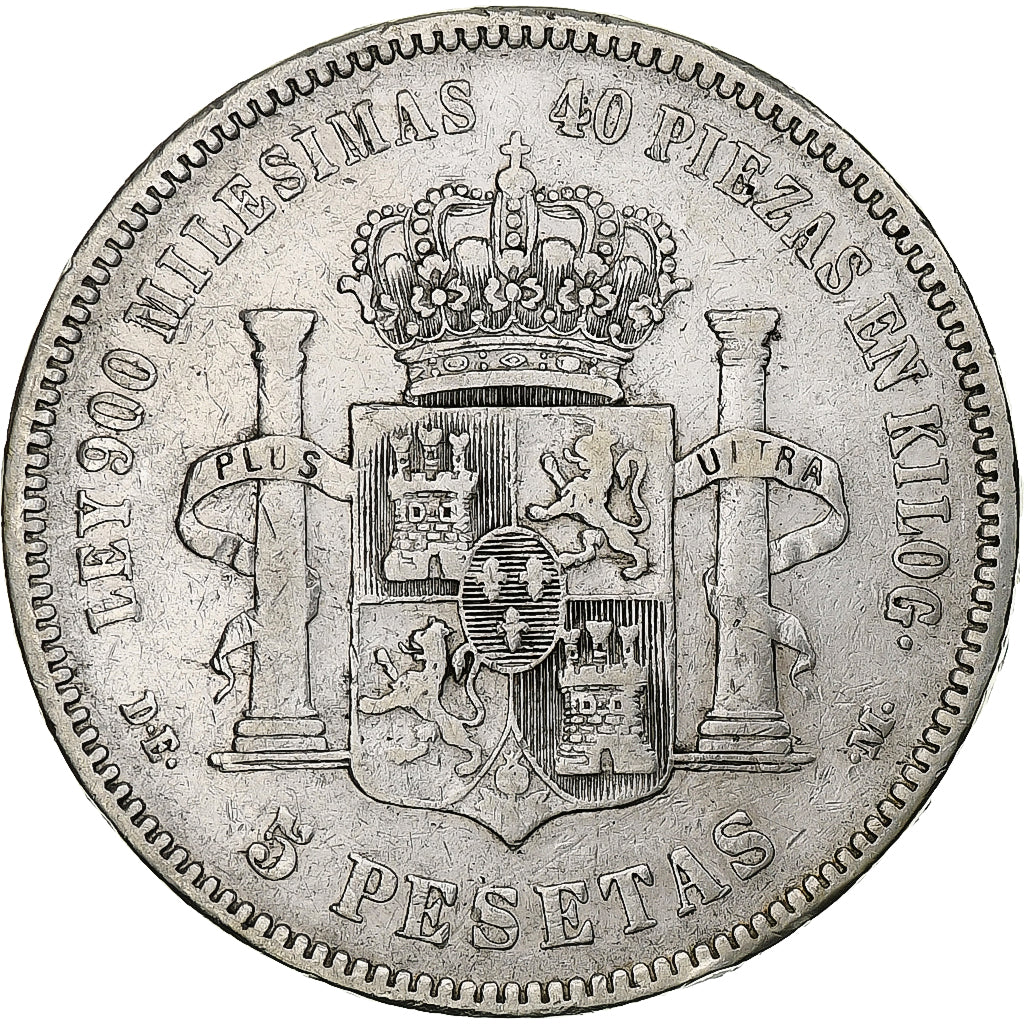 Hiszpania, Alfonso XII, 5 Pesetas, 1876, Madrid, Srebro, VF(30-35), KM:671
