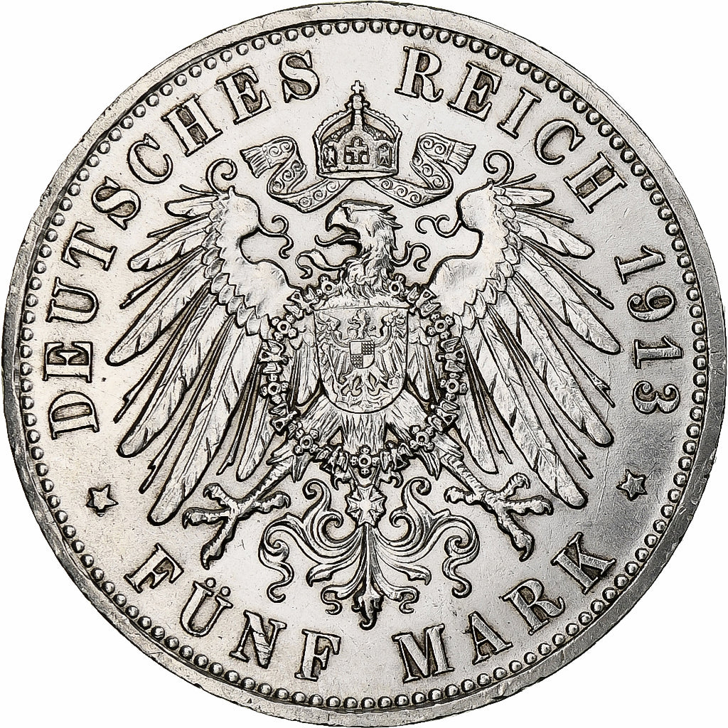Deutsch Staaten, PRUSSIA, Wilhelm II, 5 Mark, 1913, Berlin, Silber, VZ, KM:536