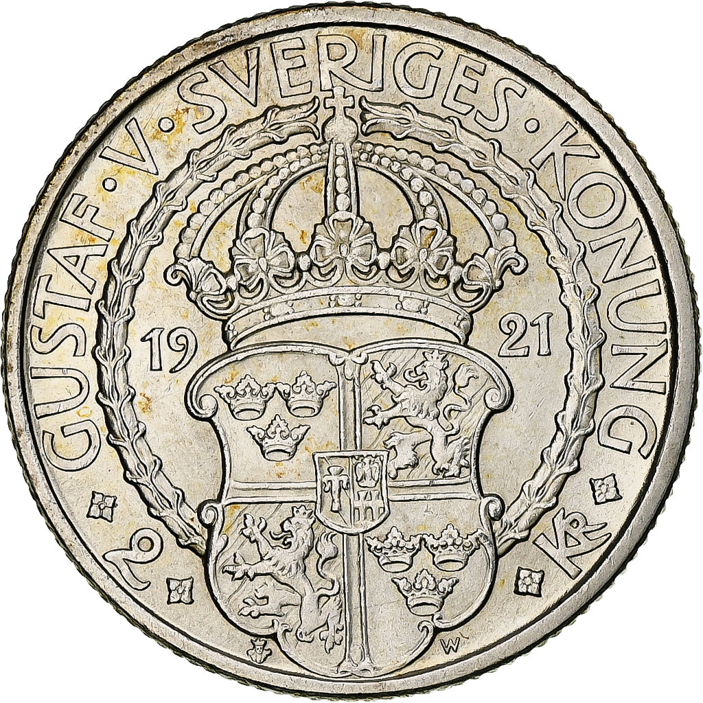 Svezia, Gustaf V, 2 Kronor, 1921, Argento, SPL-, KM:799