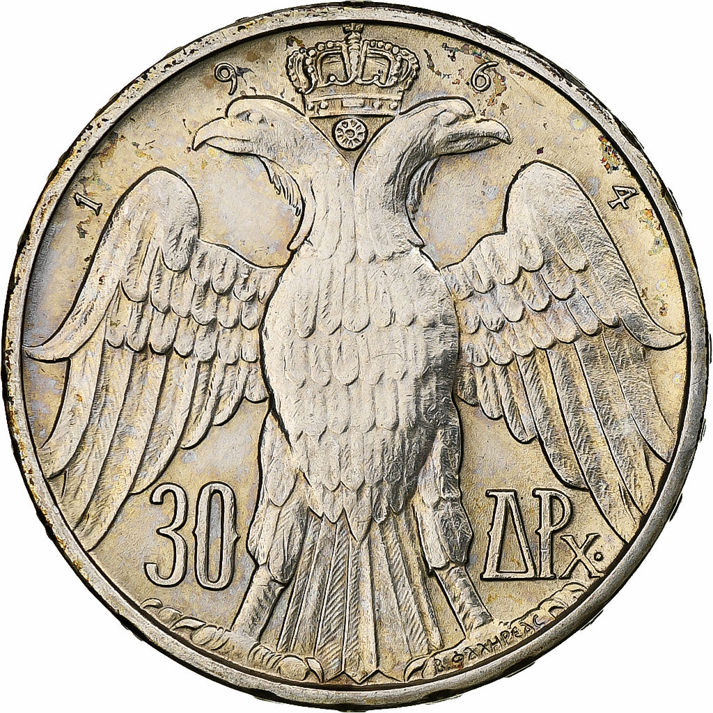 Grecia, Constantine II, 30 Drachmai, 1964, Argento, SPL-, KM:87