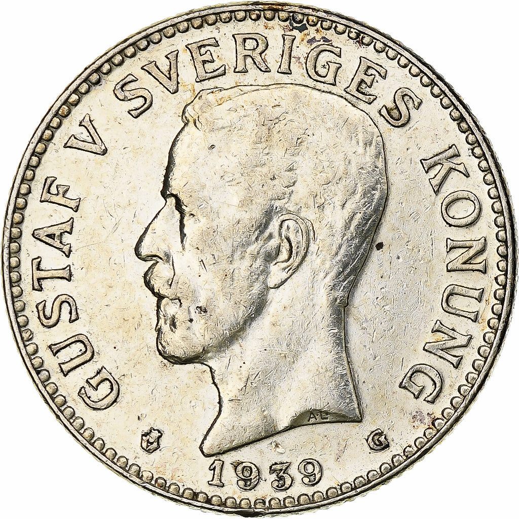 Suède, Gustaf V, 2 Kronor, 1939, Argent, TTB+, KM:787