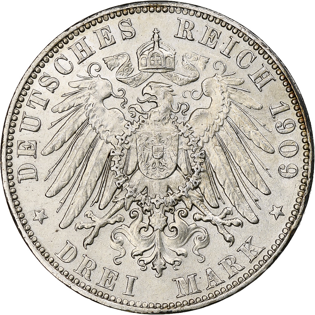 Stati tedeschi, SAXONY-ALBERTINE, Friedrich August III, 3 Mark, 1909