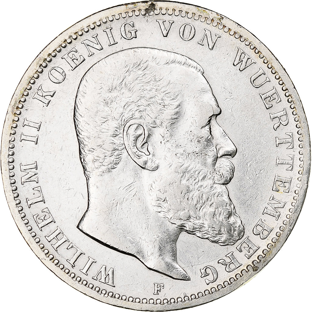 German States, WURTTEMBERG, Wilhelm II, 3 Mark, 1909, Freudenstadt, Silver