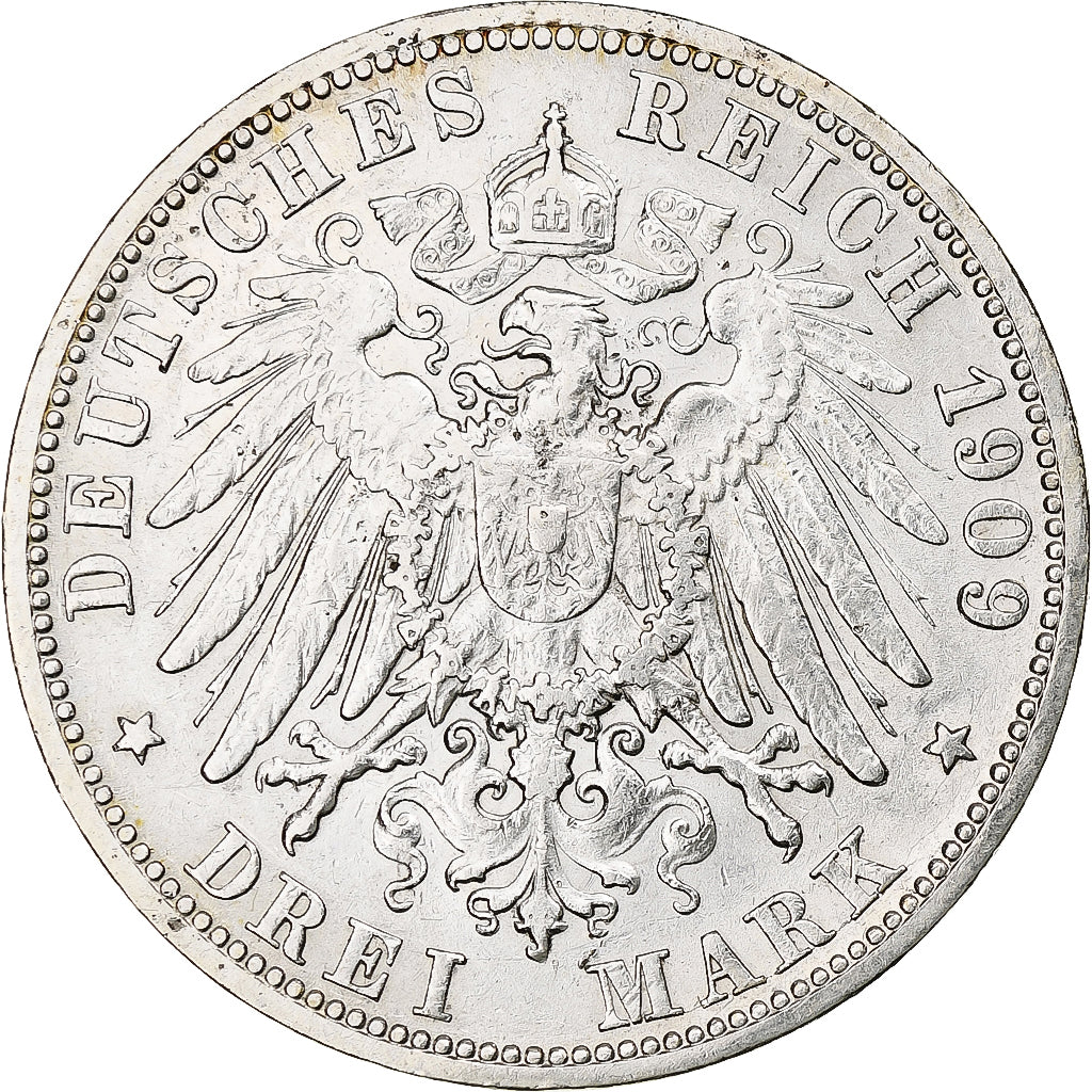 German States, WURTTEMBERG, Wilhelm II, 3 Mark, 1909, Freudenstadt, Silver
