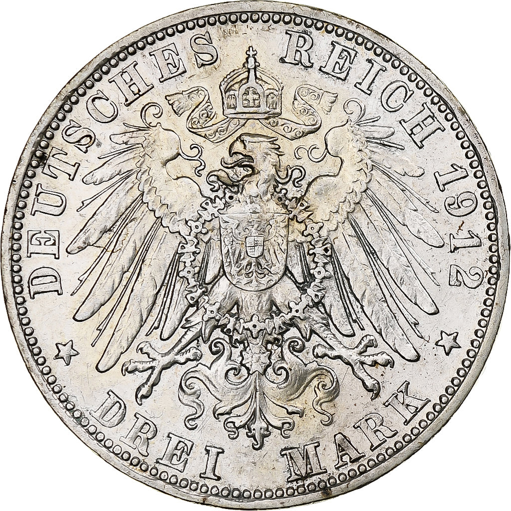 Stati tedeschi, BAVARIA, Otto, 3 Mark, 1912, Munich, Argento, BB+, KM:996