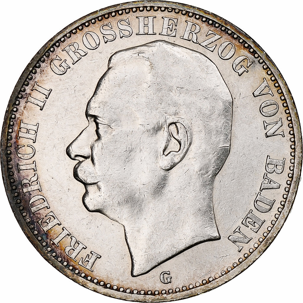 Stati tedeschi, BADEN, Friedrich II, 3 Mark, 1910, Stuttgart, Argento, SPL-