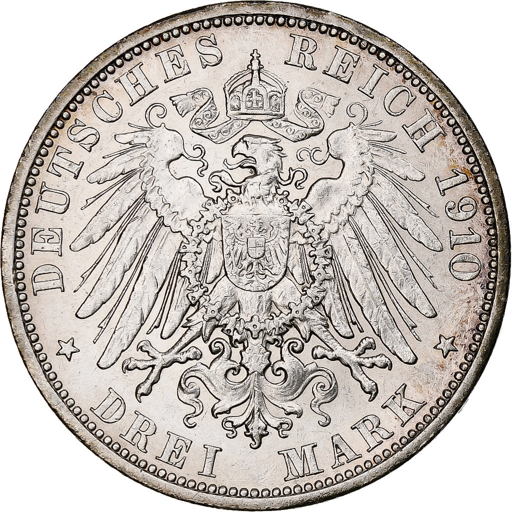 Stati tedeschi, BADEN, Friedrich II, 3 Mark, 1910, Stuttgart, Argento, SPL-