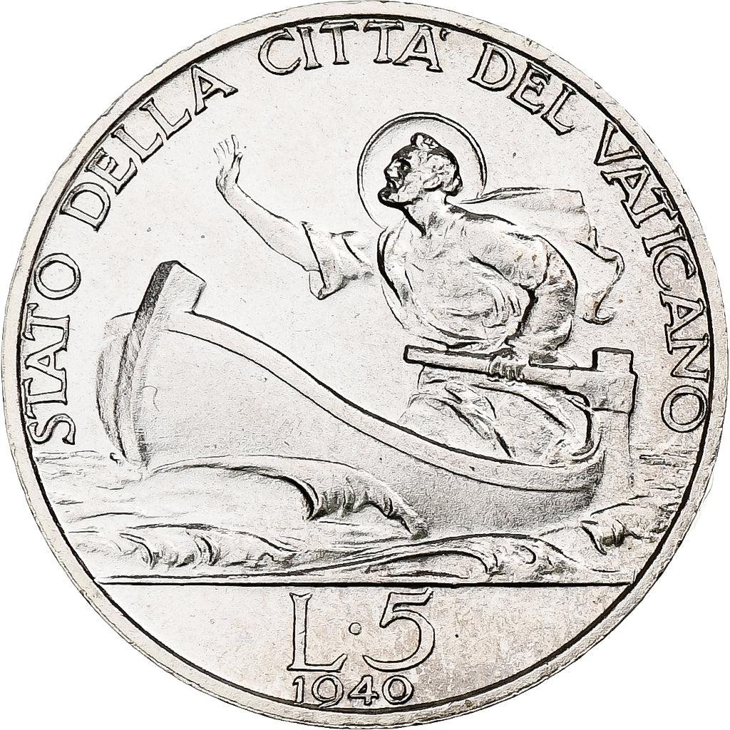 VATICAN CITY, Pius XII, 5 Lire, 1940, Rome, Silver, MS(65-70), KM:28